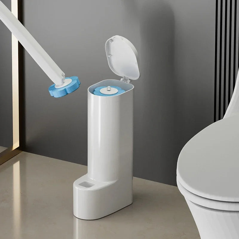 1SET White Disposable Toilet Brush Cleaner with Long Handle with Replaceable Brush Head Cleaning Brush Bathroom Accessories