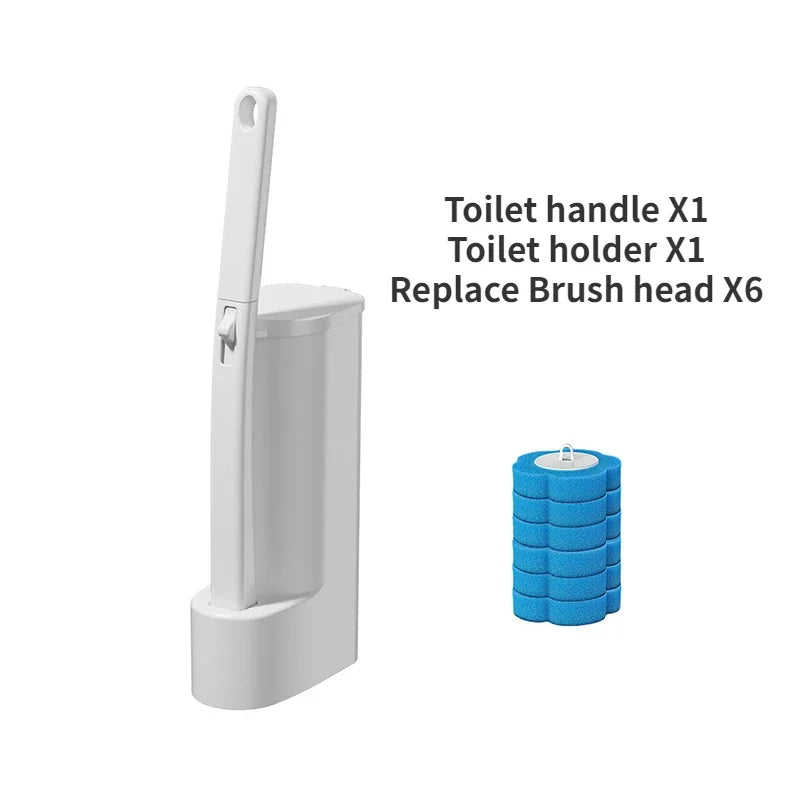 1SET White Disposable Toilet Brush Cleaner with Long Handle with Replaceable Brush Head Cleaning Brush Bathroom Accessories