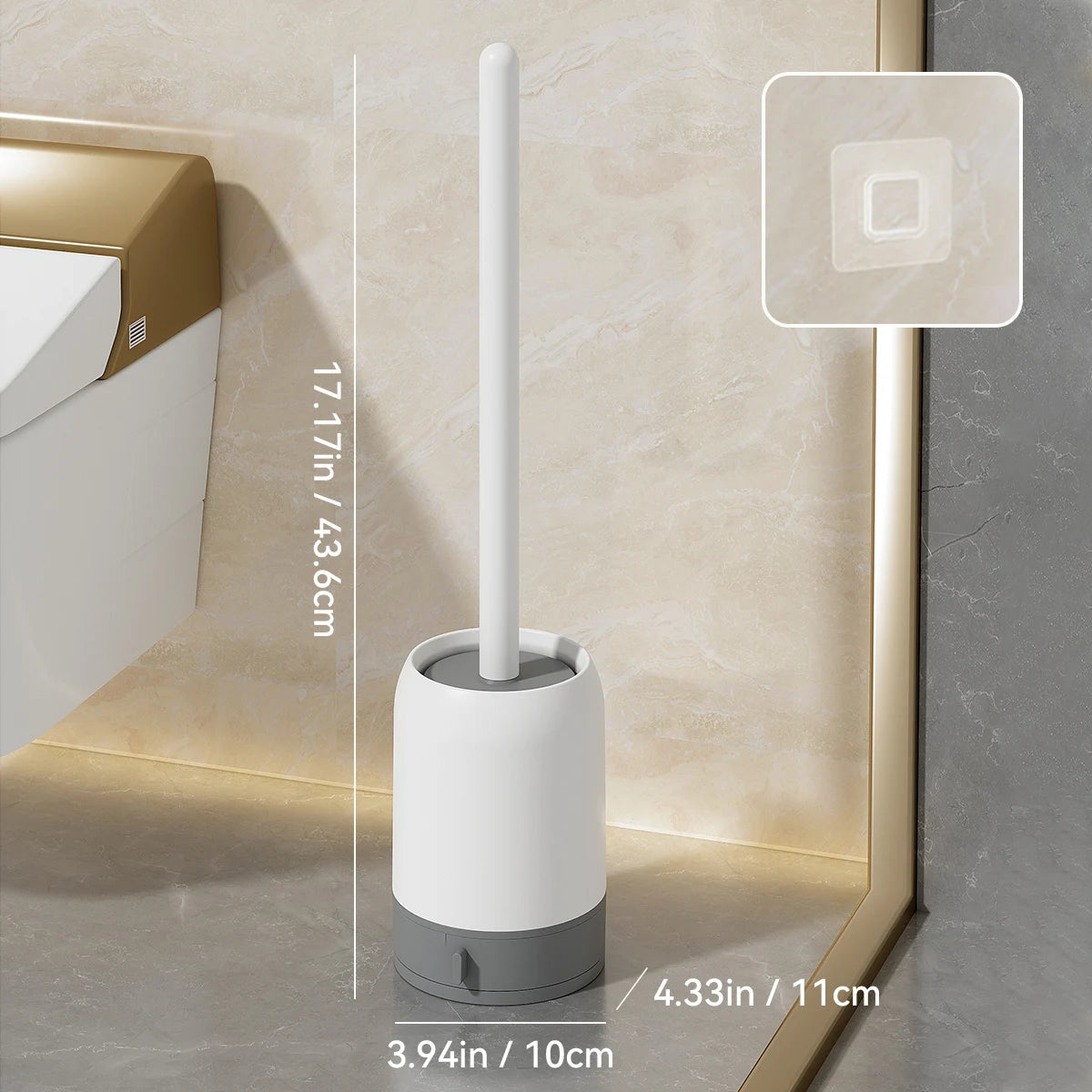 Punch-Free Wall Mounted Toilet Brush with Drainable Base Long Handle Plastic Toilet Cleaning Brush Bathroom Accessories