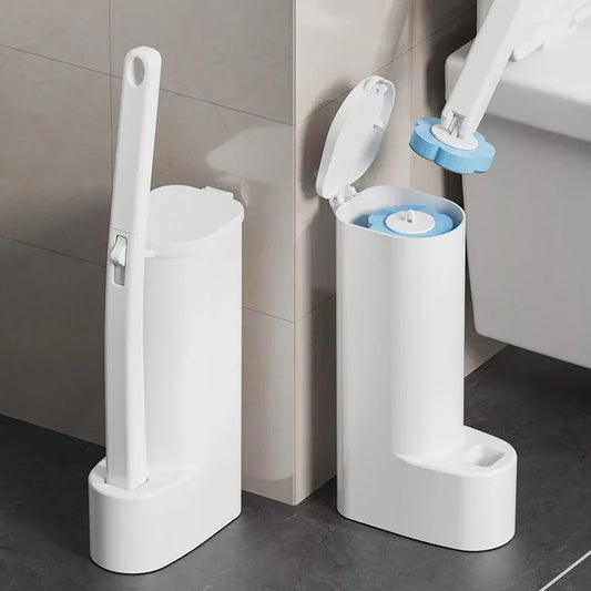 1SET White Disposable Toilet Brush Cleaner with Long Handle with Replaceable Brush Head Cleaning Brush Bathroom Accessories